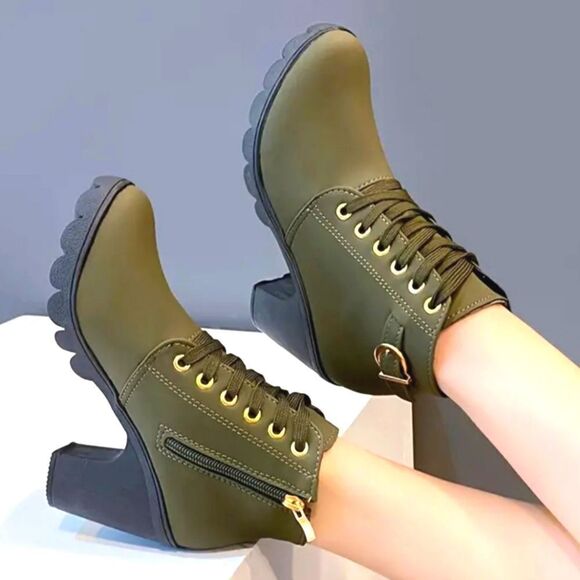 Ladies green platform boots sz 8 - Picture 6 of 7